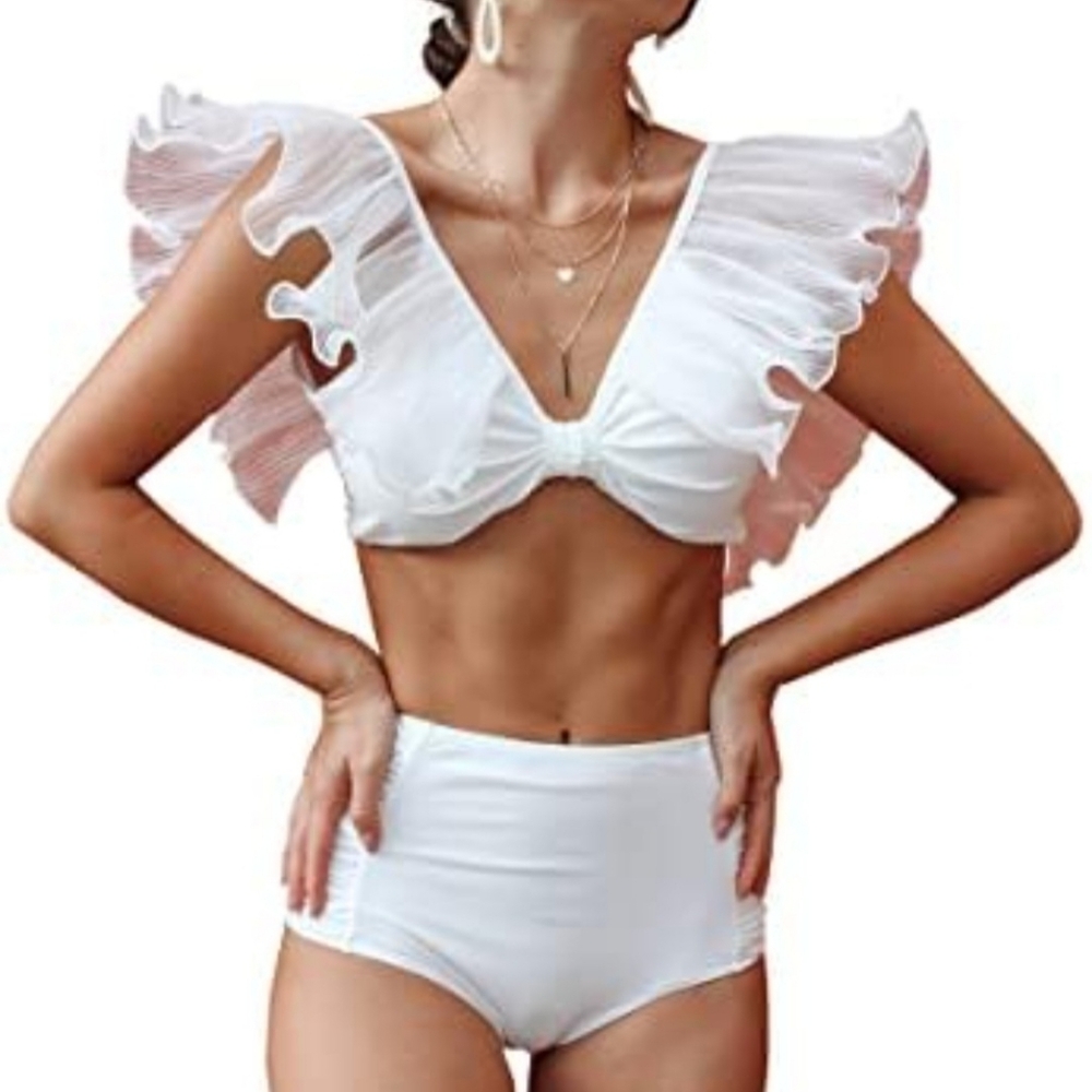 White Ruffled Bikini Set by Sporlike Size XL New Tag.